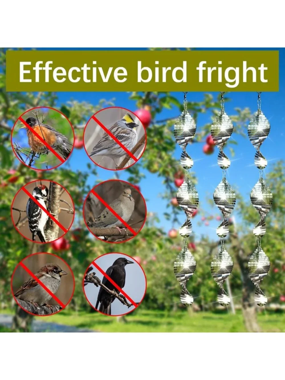 24 PCS Outdoor Bird Deterrents - 3D Wind Spinners & Reflective Discs Set